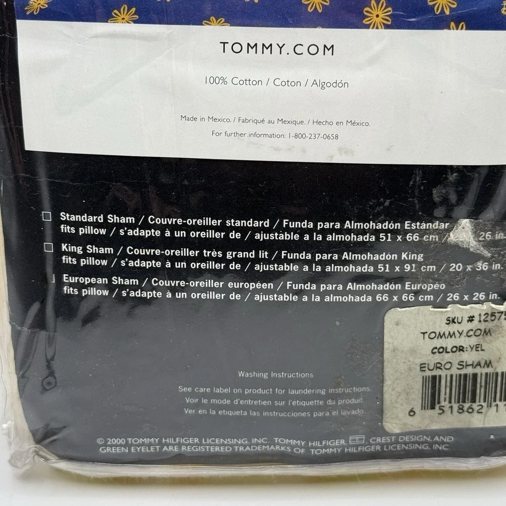 Vintage 2000 Tommy Hilfiger European Pillow Sham Yellow‎ Striped New 26